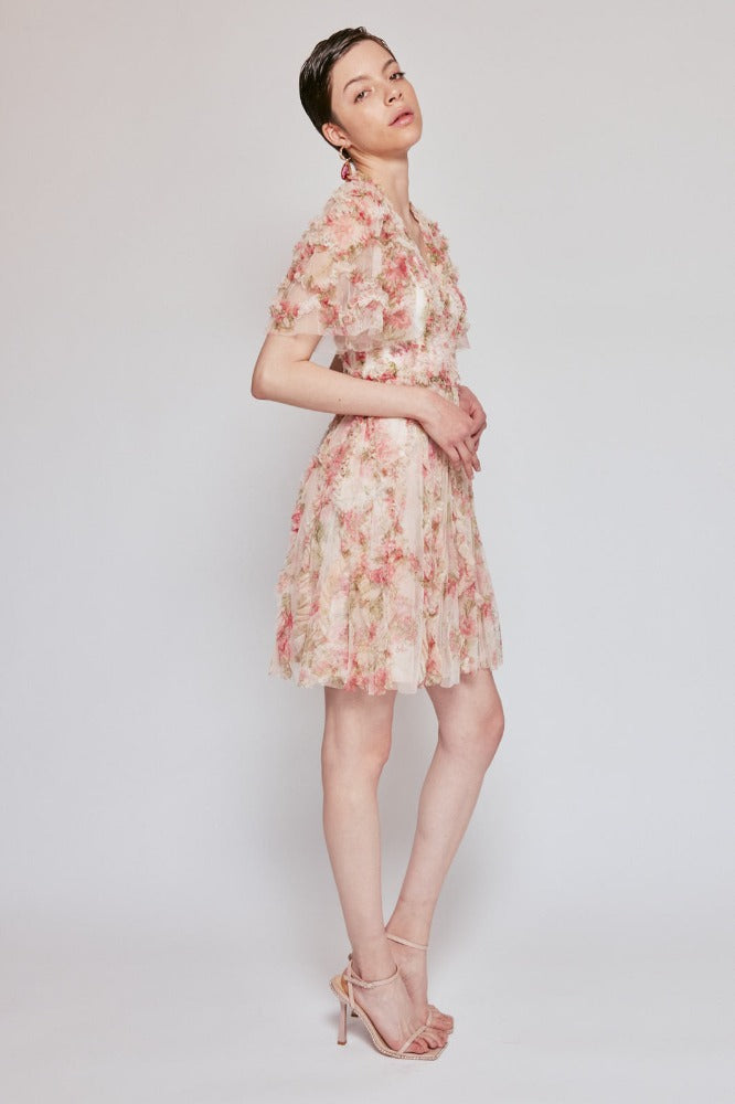 Waltzing Blooms Ruffle Micro Mini Dress