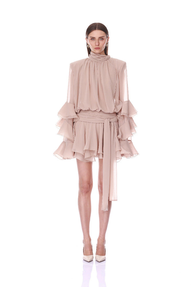 Chiffon Long Sleeve Mini Dress